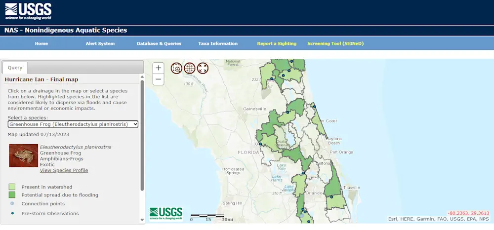 The USGS Estimates Potential Spread Of Invasive Species Carried By Hurricane-induced Flooding