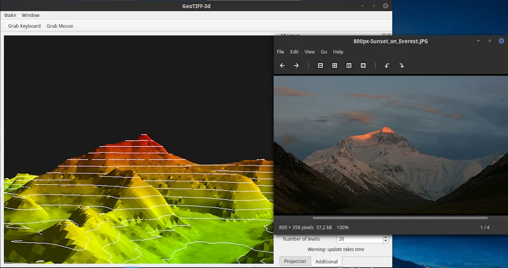A 3d view of a geo-tiff file made with GeoTiff-3d