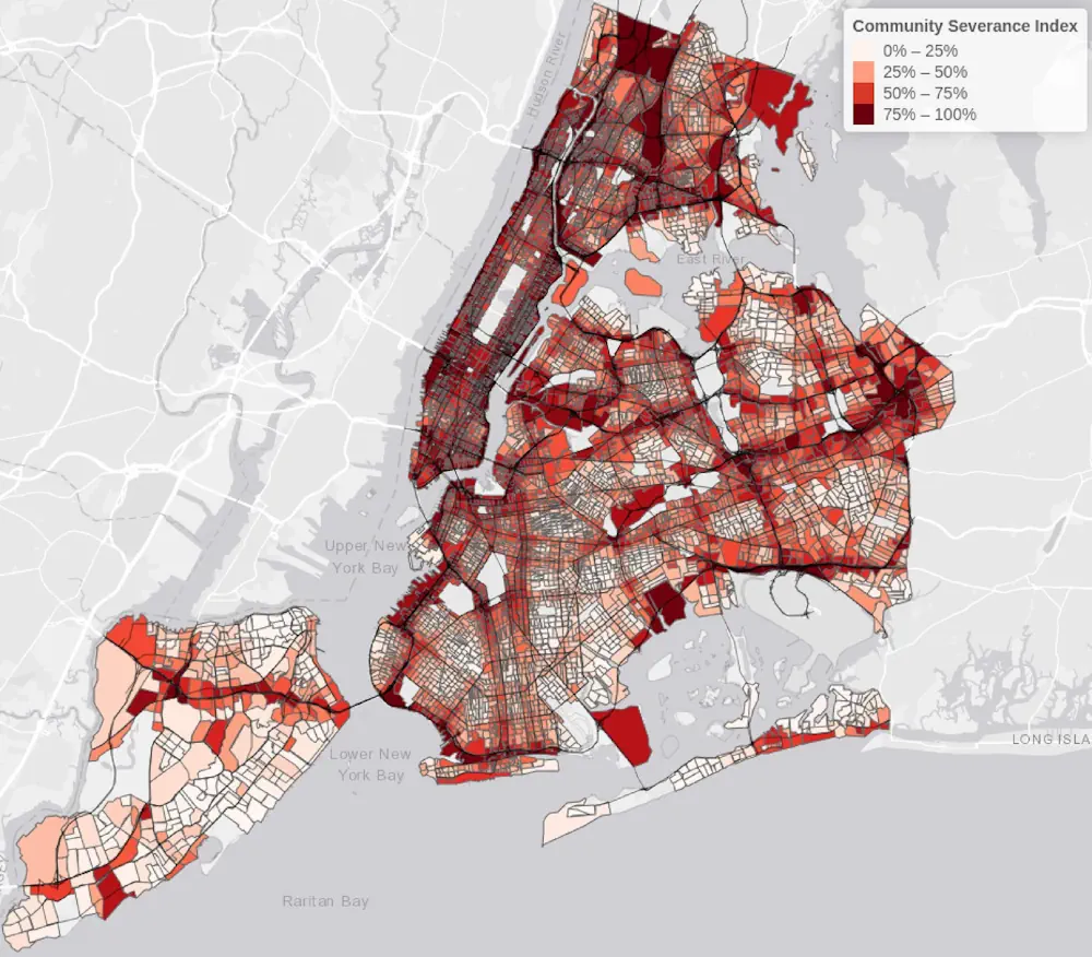 Communities Severed By Roads And Traffic Experience A Larger Number Of Collisions In New York City