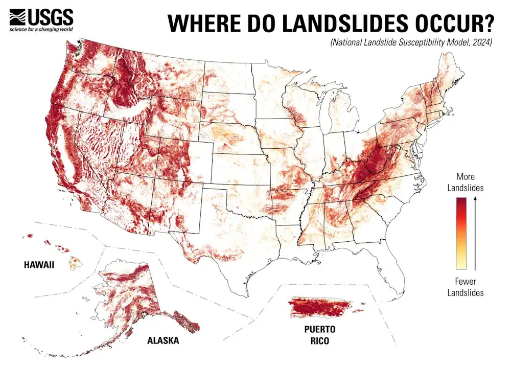 New USGS Map Shows Where Landslides Are Most Likely To Occur In U.S.